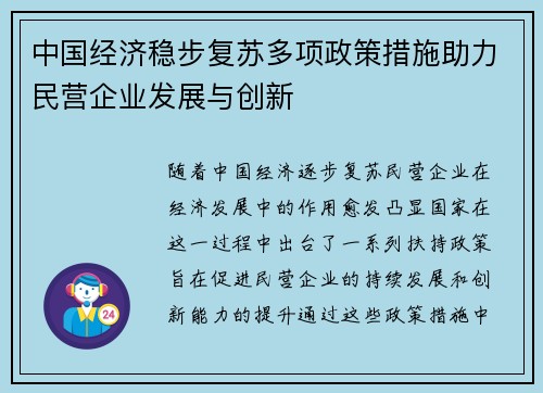 中国经济稳步复苏多项政策措施助力民营企业发展与创新