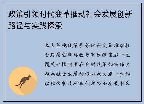 政策引领时代变革推动社会发展创新路径与实践探索