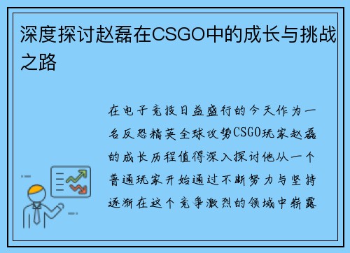 深度探讨赵磊在CSGO中的成长与挑战之路